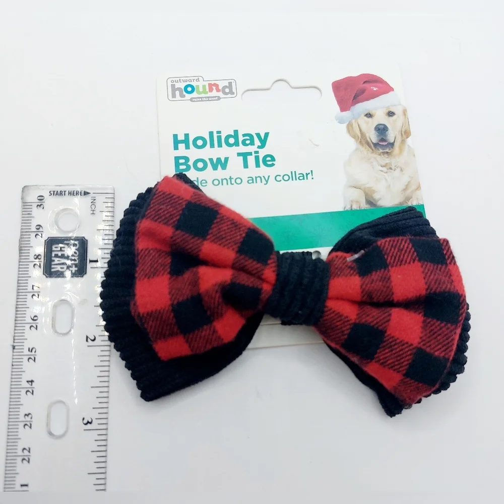 Black and Red‎ Plaid Holiday Bow Tie Collar Slider For Dogs Outward Hound